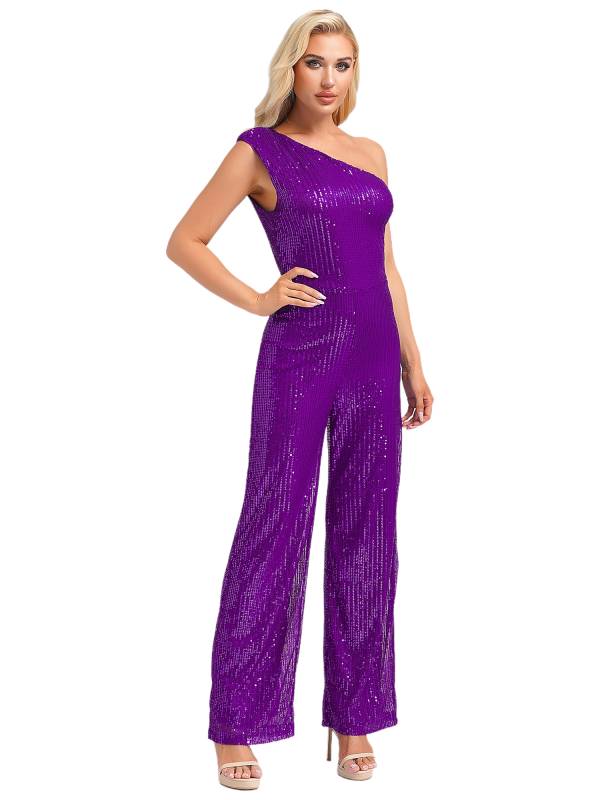 Women One Shoulder Sleeveless Sequins Jumpsuit for Cocktail Party thumb