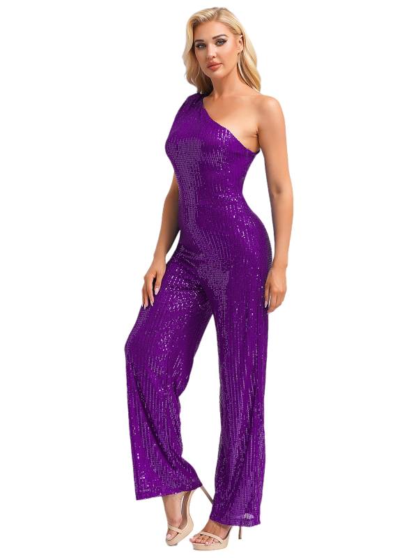 Women One Shoulder Sleeveless Sequins Jumpsuit for Cocktail Party thumb