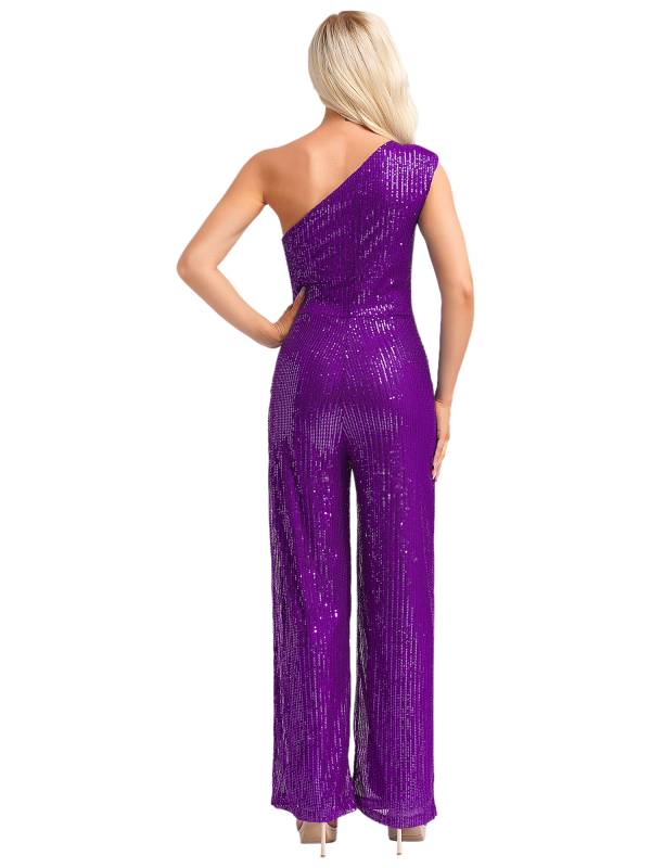 Women One Shoulder Sleeveless Sequins Jumpsuit for Cocktail Party thumb