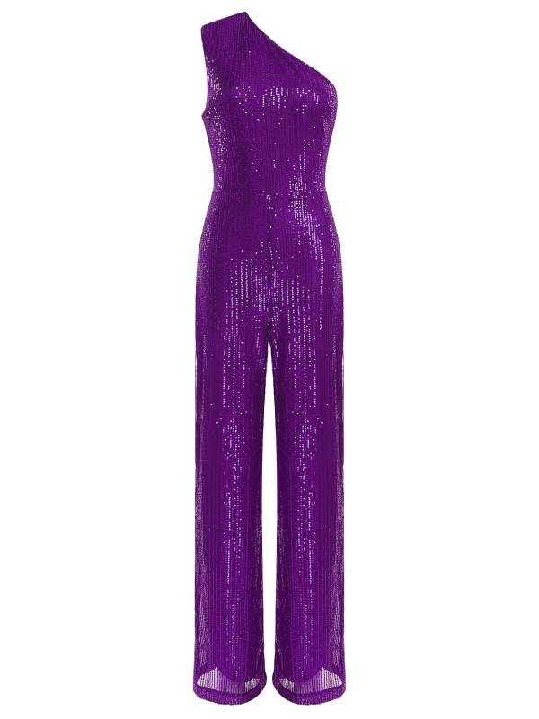 Women One Shoulder Sleeveless Sequins Jumpsuit for Cocktail Party thumb