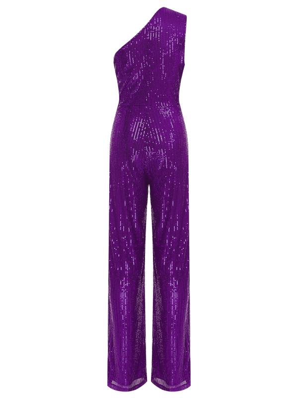 Women One Shoulder Sleeveless Sequins Jumpsuit for Cocktail Party thumb