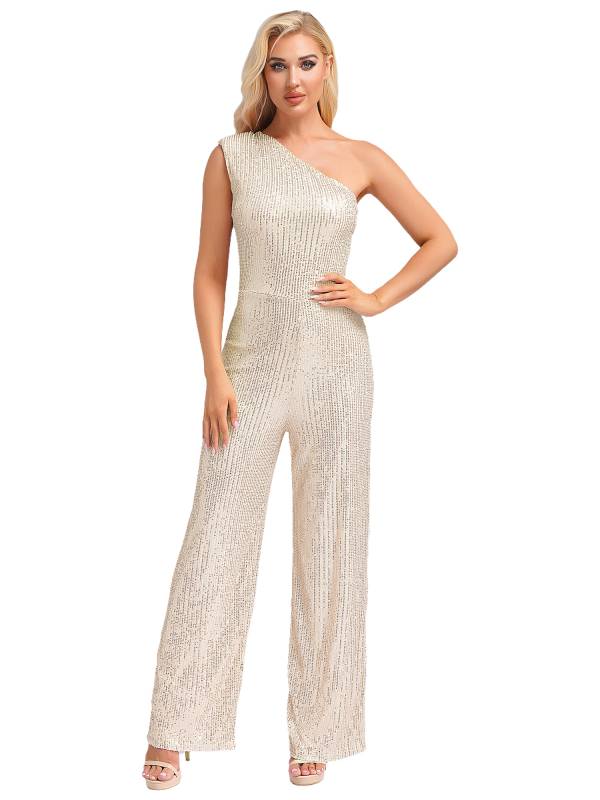 Women One Shoulder Sleeveless Sequins Jumpsuit for Cocktail Party thumb