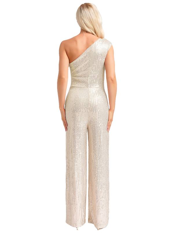 Women One Shoulder Sleeveless Sequins Jumpsuit for Cocktail Party thumb