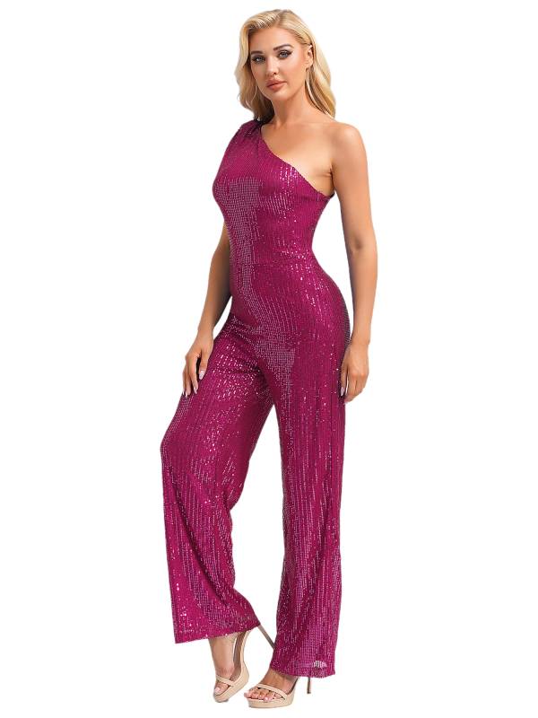 Women One Shoulder Sleeveless Sequins Jumpsuit for Cocktail Party thumb