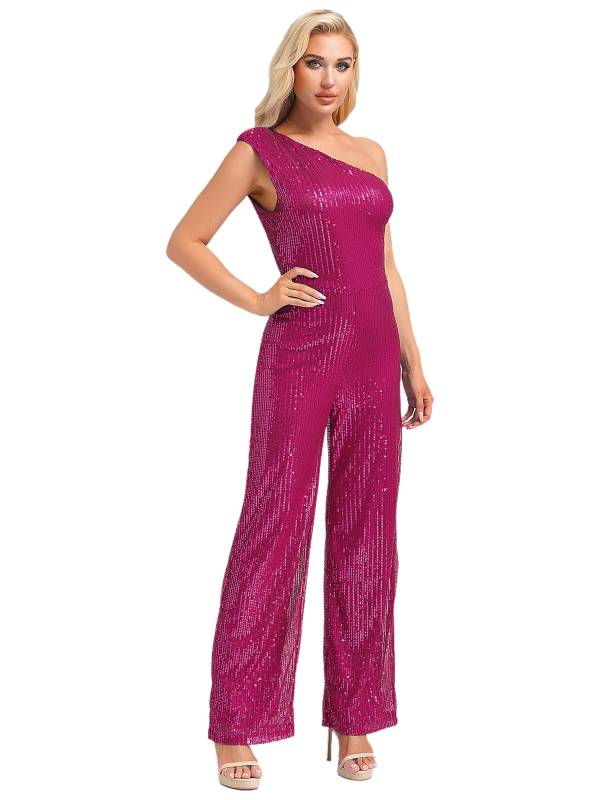 Women One Shoulder Sleeveless Sequins Jumpsuit for Cocktail Party thumb