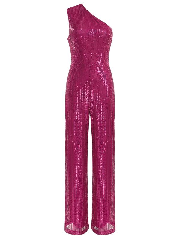 Women One Shoulder Sleeveless Sequins Jumpsuit for Cocktail Party thumb