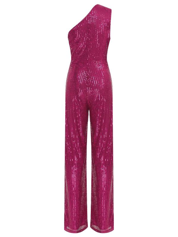 Women One Shoulder Sleeveless Sequins Jumpsuit for Cocktail Party thumb