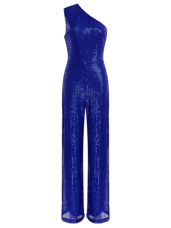Women One Shoulder Sleeveless Sequins Jumpsuit for Cocktail Party thumb