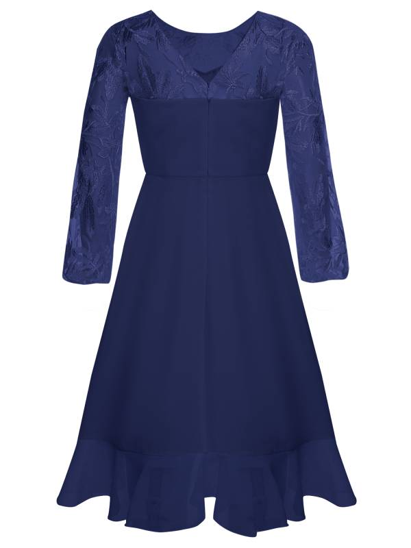 Girls Long Sleeve Lace Knee Length Chiffon Dress for Wedding Party thumb