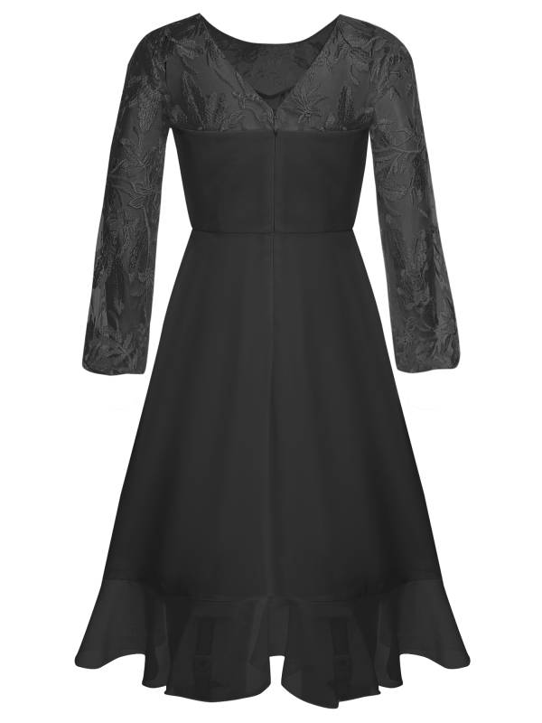 Girls Long Sleeve Lace Knee Length Chiffon Dress for Wedding Party thumb