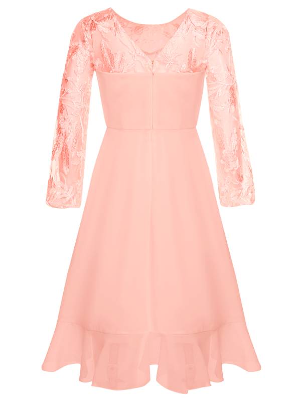 Girls Long Sleeve Lace Knee Length Chiffon Dress for Wedding Party thumb