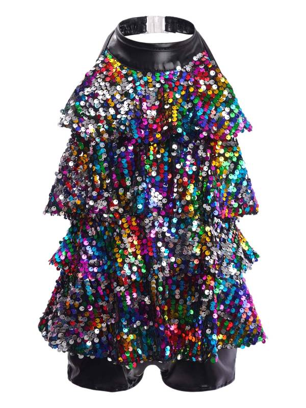 Kids Girls Backless Sequins Ballet Dance Unitard Jazz Costumes thumb