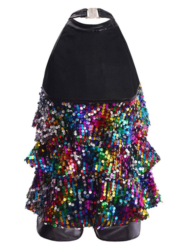 Kids Girls Backless Sequins Ballet Dance Unitard Jazz Costumes thumb