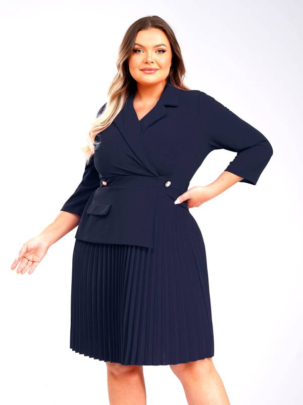 Women Lapel Collar 3/4 Sleeves Knee Length Dress for Wedding Guest thumb