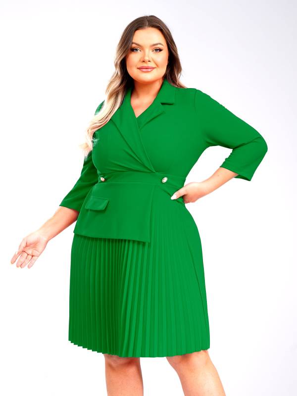 Women Lapel Collar 3/4 Sleeves Knee Length Dress for Wedding Guest thumb