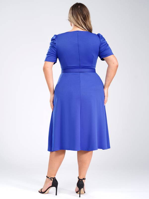 Women V-neck Short Sleeve A-Line Dress with Belt for Banquet Wedding thumb