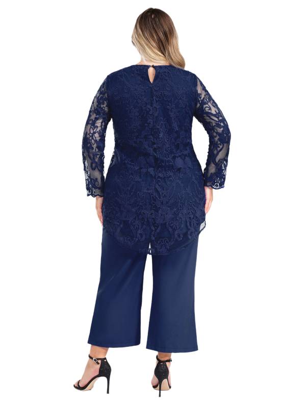Women 2pcs Long Sleeve High-Low Embroidered Top and Wide-leg Pants Party Outfits thumb