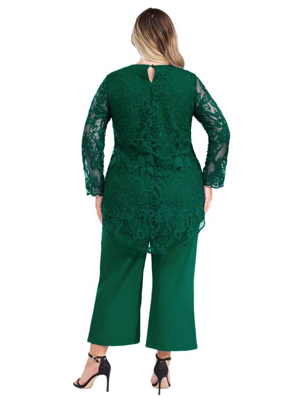 Women 2pcs Long Sleeve High-Low Embroidered Top and Wide-leg Pants Party Outfits thumb