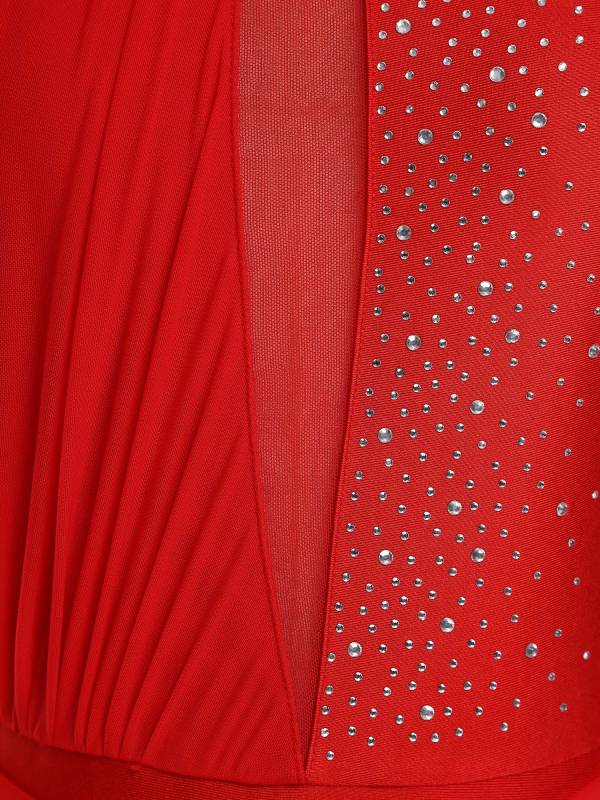Women Sleeveless Backless Rhinestones Asymmetrical Leotard Dress for Skating thumb