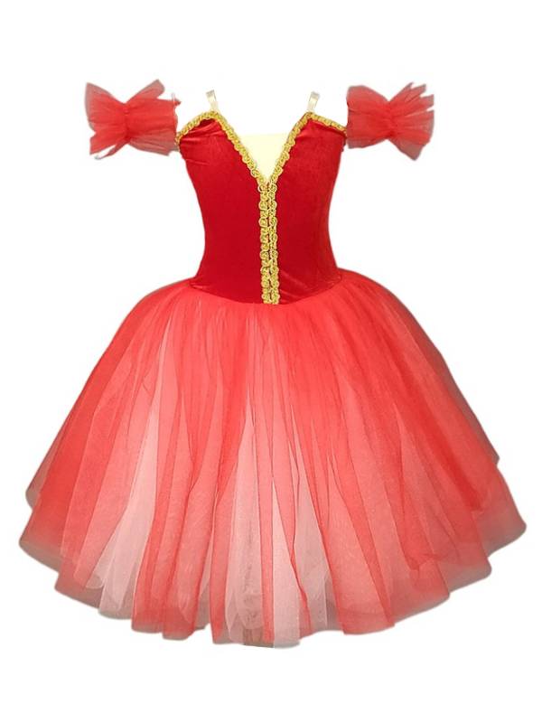 Kids Girls Off the Shoulder Velvet Tutu Dress with Tulle Wristbands thumb