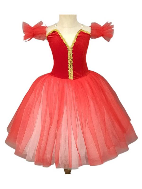 Kids Girls Off the Shoulder Velvet Tutu Dress with Tulle Wristbands thumb