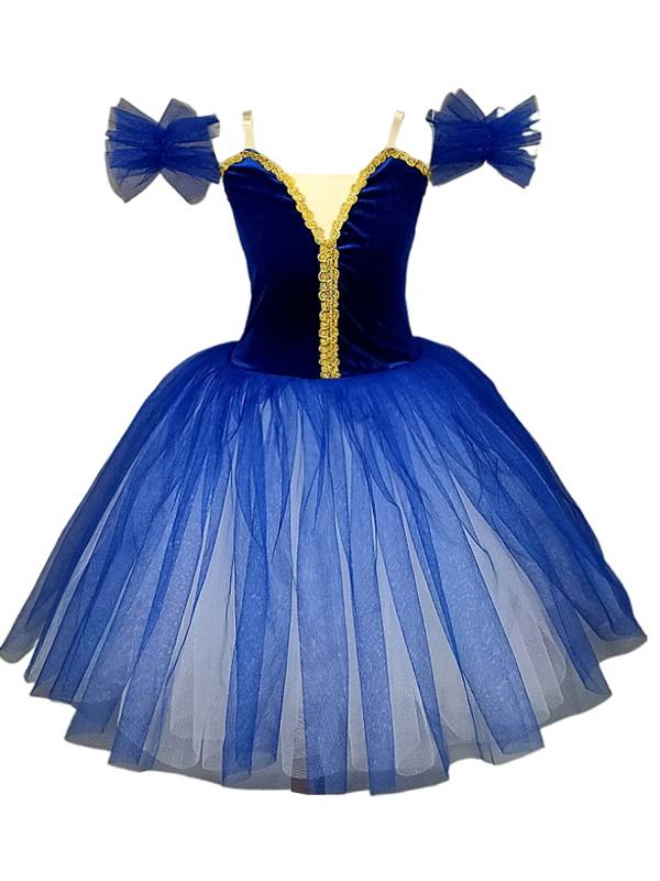 Kids Girls Off the Shoulder Velvet Tutu Dress with Tulle Wristbands thumb