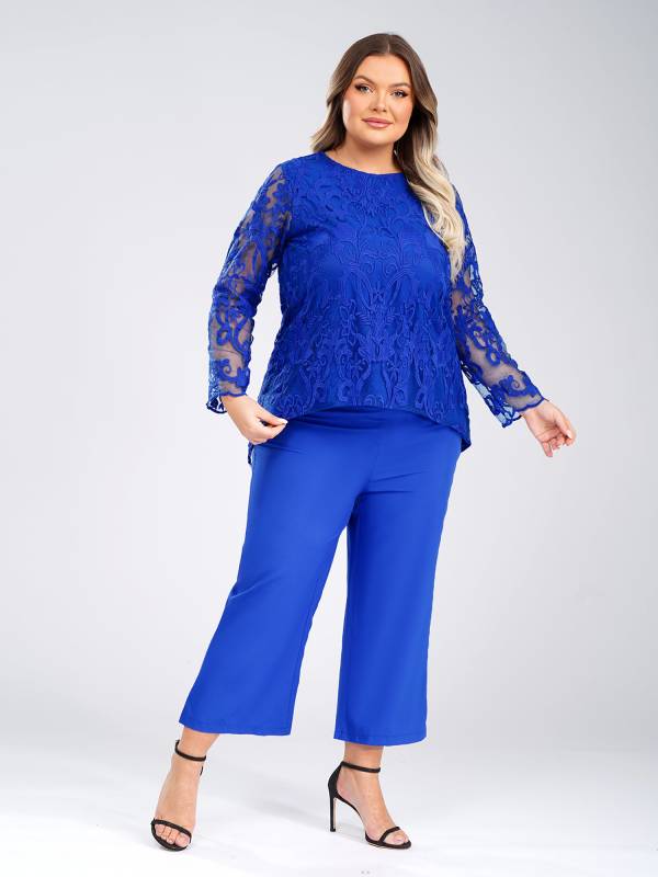 Women 2pcs Long Sleeve High-Low Embroidered Top and Wide-leg Pants Party Outfits thumb