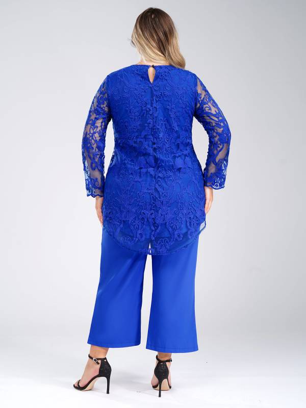 Women 2pcs Long Sleeve High-Low Embroidered Top and Wide-leg Pants Party Outfits thumb