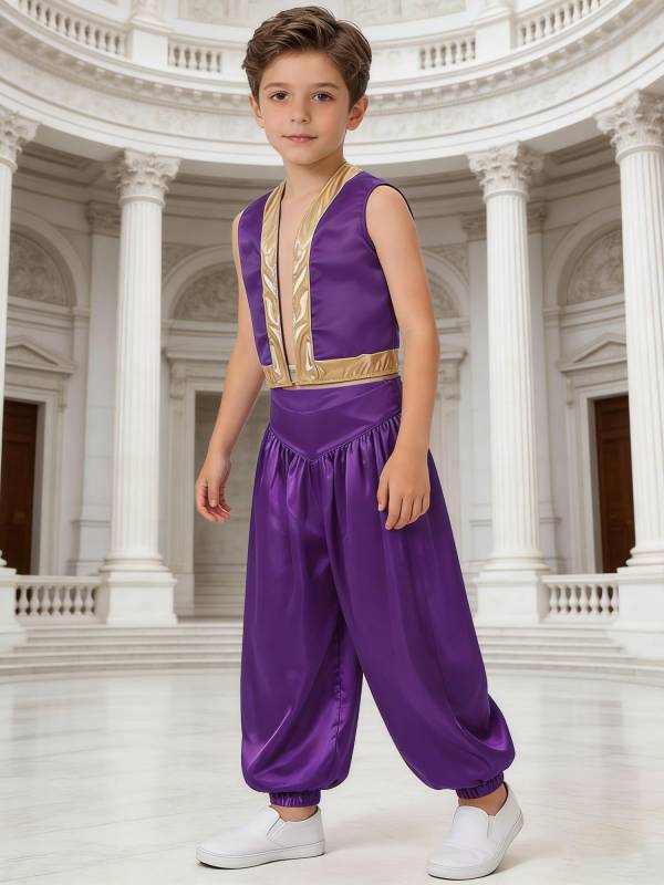 Kids Arabian Costume Set 2pcs Loose Vest with Satin Bloomers for Halloween thumb