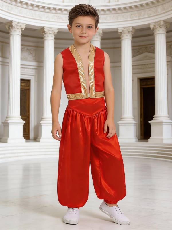 Kids Arabian Costume Set 2pcs Loose Vest with Satin Bloomers for Halloween thumb
