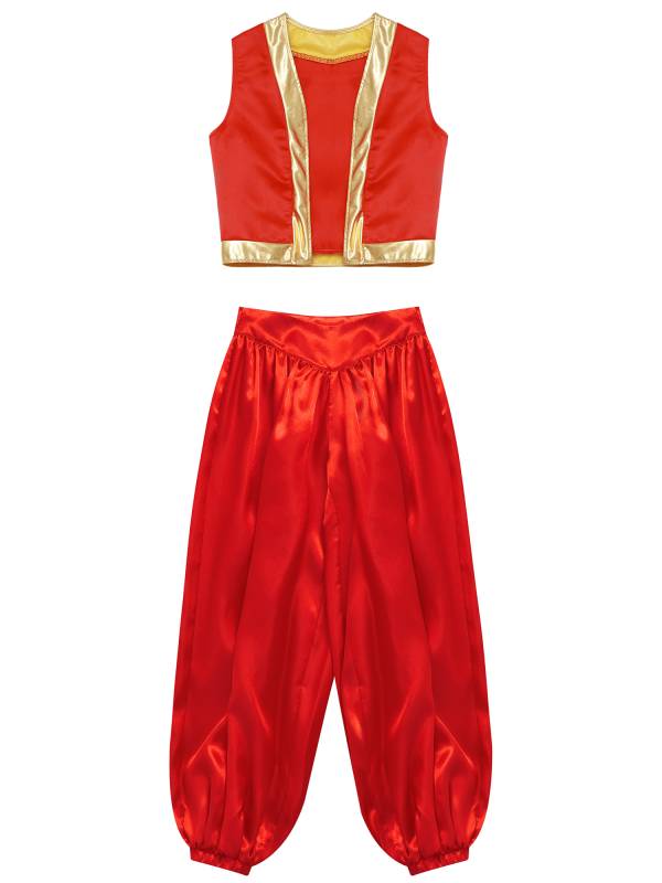 Kids Arabian Costume Set 2pcs Loose Vest with Satin Bloomers for Halloween thumb