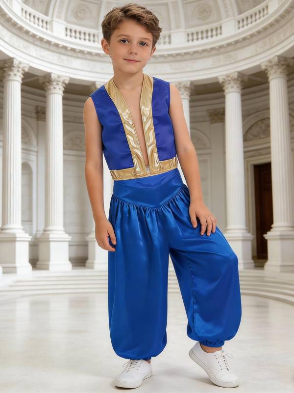 Kids Arabian Costume Set 2pcs Loose Vest with Satin Bloomers for Halloween thumb