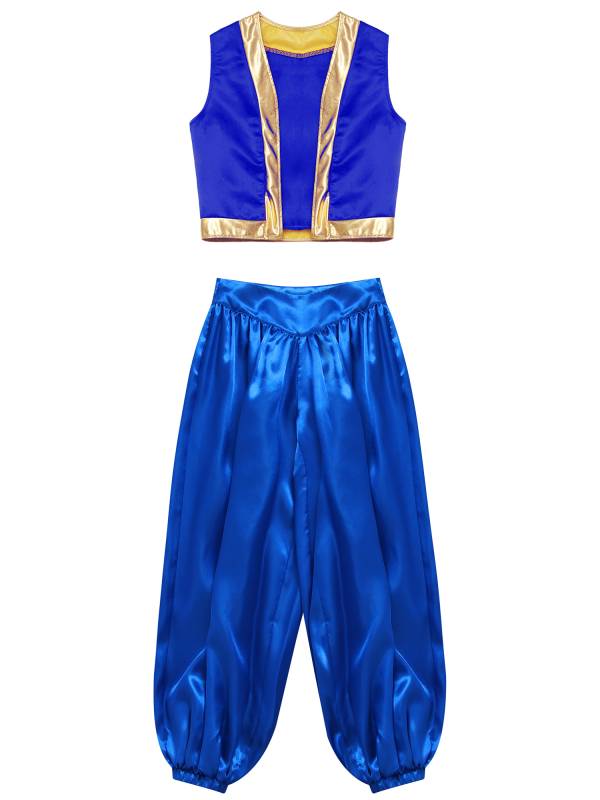 Kids Arabian Costume Set 2pcs Loose Vest with Satin Bloomers for Halloween thumb