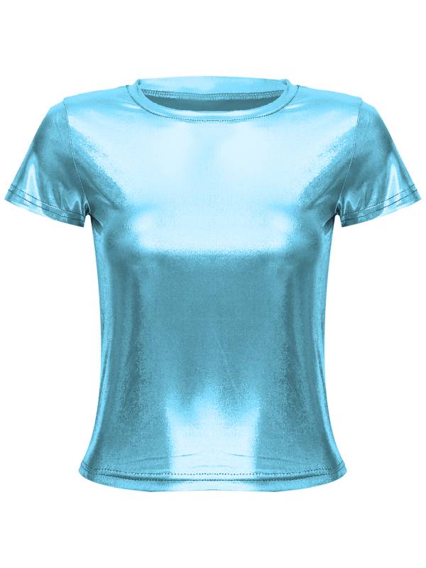 Women Metallic Short Sleeve T-shirt for Dance Party thumb