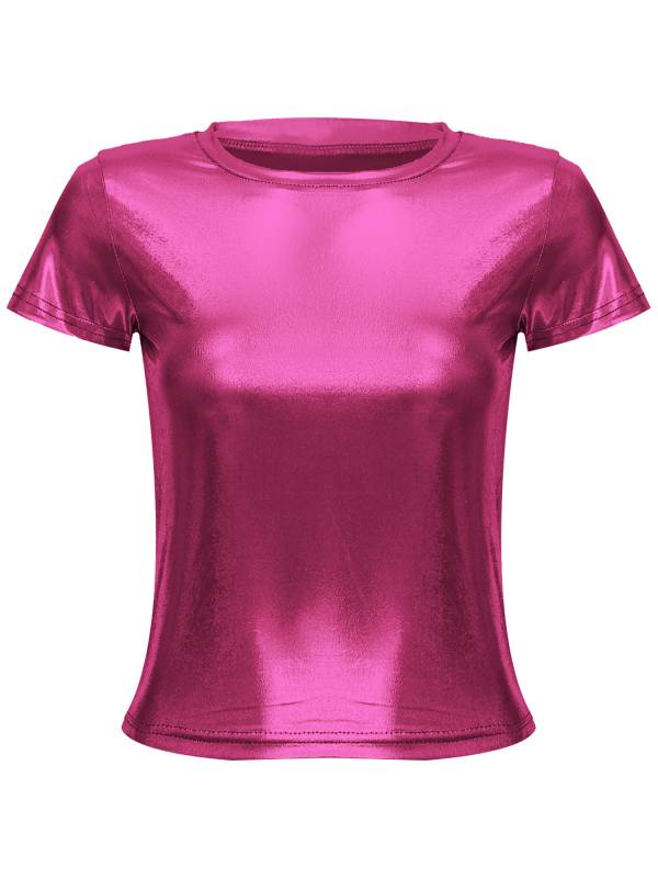 Women Metallic Short Sleeve T-shirt for Dance Party thumb