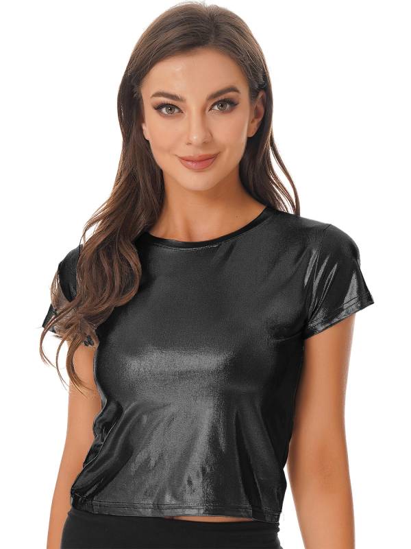 Women Metallic Short Sleeve T-shirt for Dance Party thumb