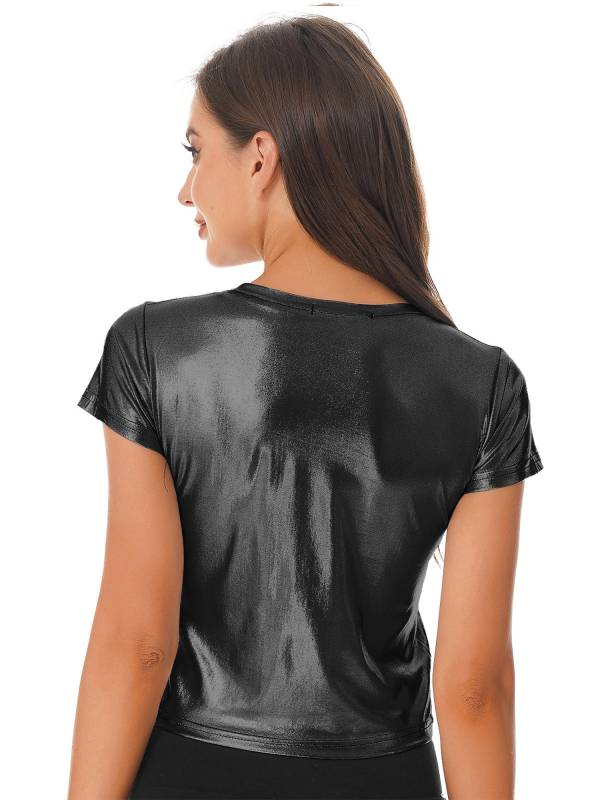 Women Metallic Short Sleeve T-shirt for Dance Party thumb