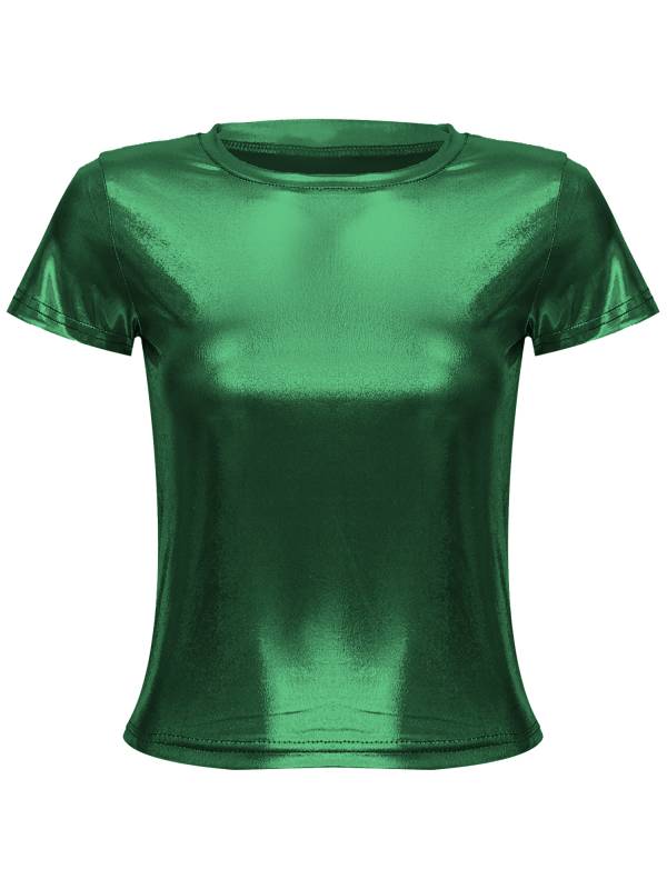 Women Metallic Short Sleeve T-shirt for Dance Party thumb