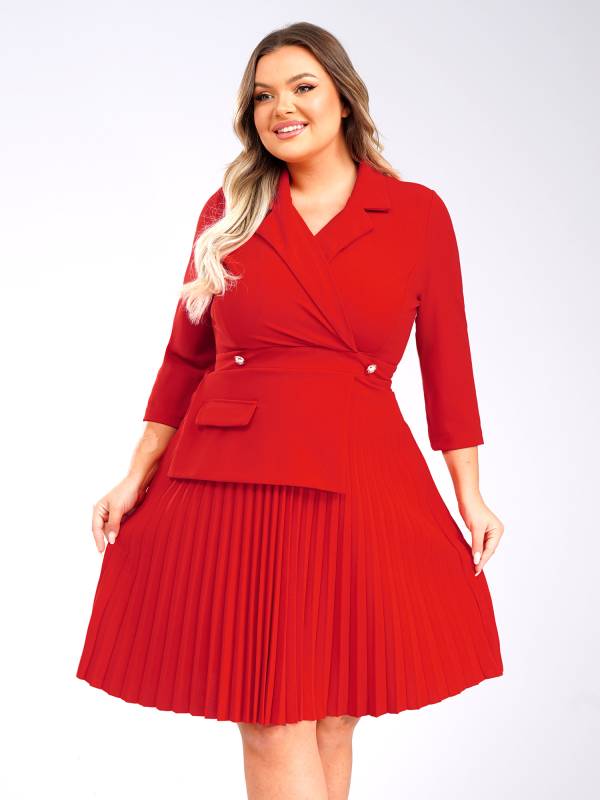 Women Lapel Collar 3/4 Sleeves Knee Length Dress for Wedding Guest thumb