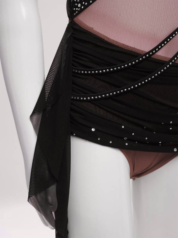 Girls Slseeveless Rhinestone Lyrical Dance Dress Color Block Skate Leotard Dress thumb