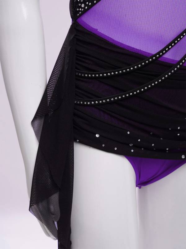 Girls Slseeveless Rhinestone Lyrical Dance Dress Color Block Skate Leotard Dress thumb