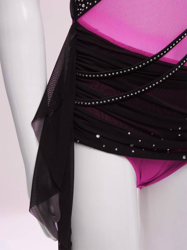 Girls Slseeveless Rhinestone Lyrical Dance Dress Color Block Skate Leotard Dress thumb