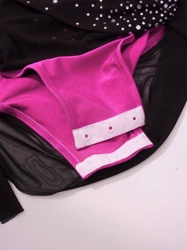 Girls Slseeveless Rhinestone Lyrical Dance Dress Color Block Skate Leotard Dress thumb