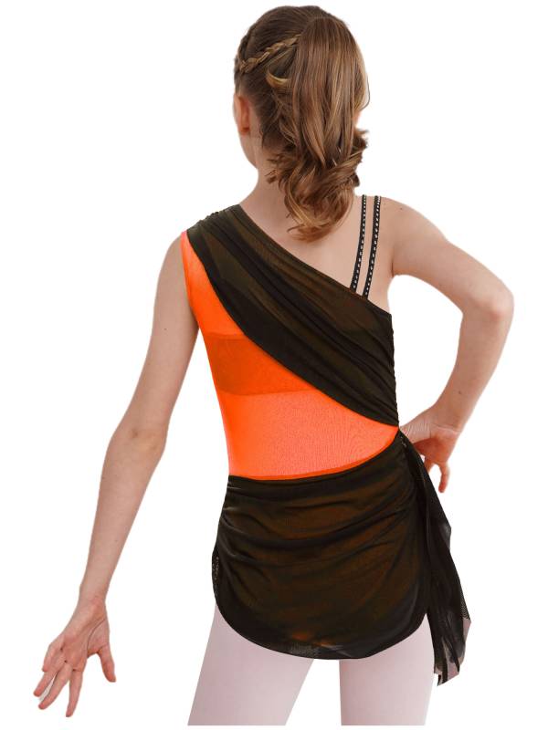 Girls Slseeveless Rhinestone Lyrical Dance Dress Color Block Skate Leotard Dress thumb