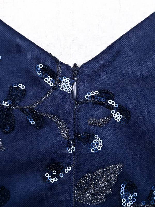 Women Sleeveless V-neck Sequins Embroidered Ankle Length Dress for Cocktail thumb