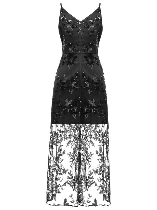 Women Sleeveless V-neck Sequins Embroidered Ankle Length Dress for Cocktail thumb