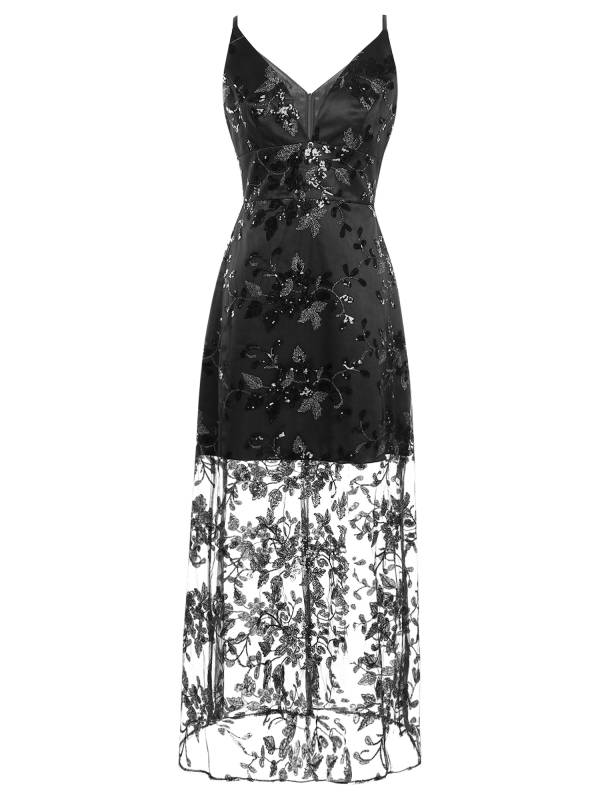 Women Sleeveless V-neck Sequins Embroidered Ankle Length Dress for Cocktail thumb