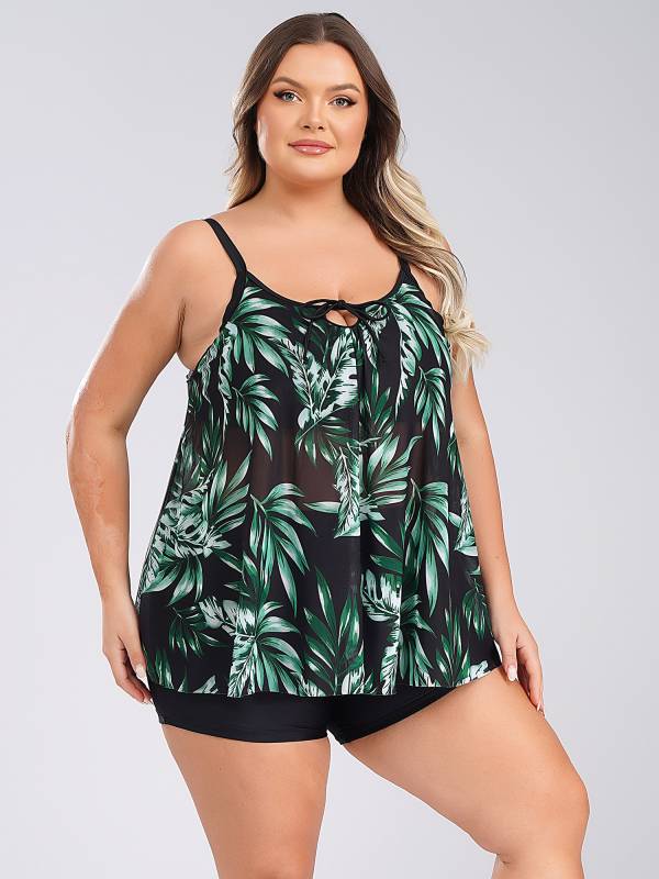 Women Two Pieces Plus Size Swimsuit Swim Tops with Shorts Set thumb