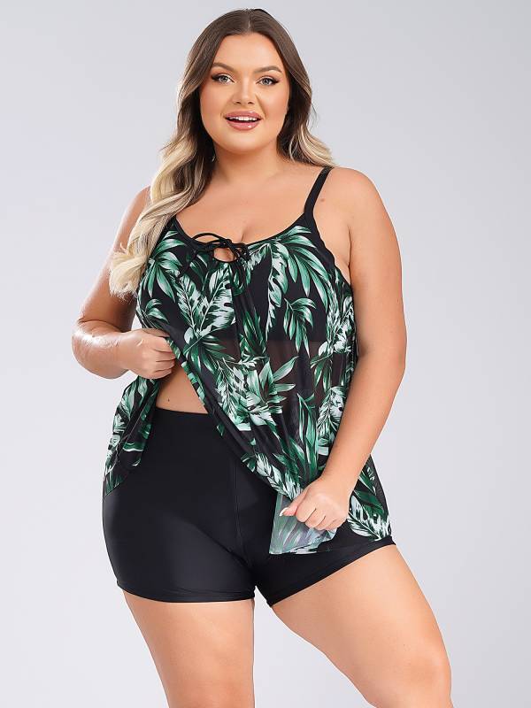 Women Two Pieces Plus Size Swimsuit Swim Tops with Shorts Set thumb