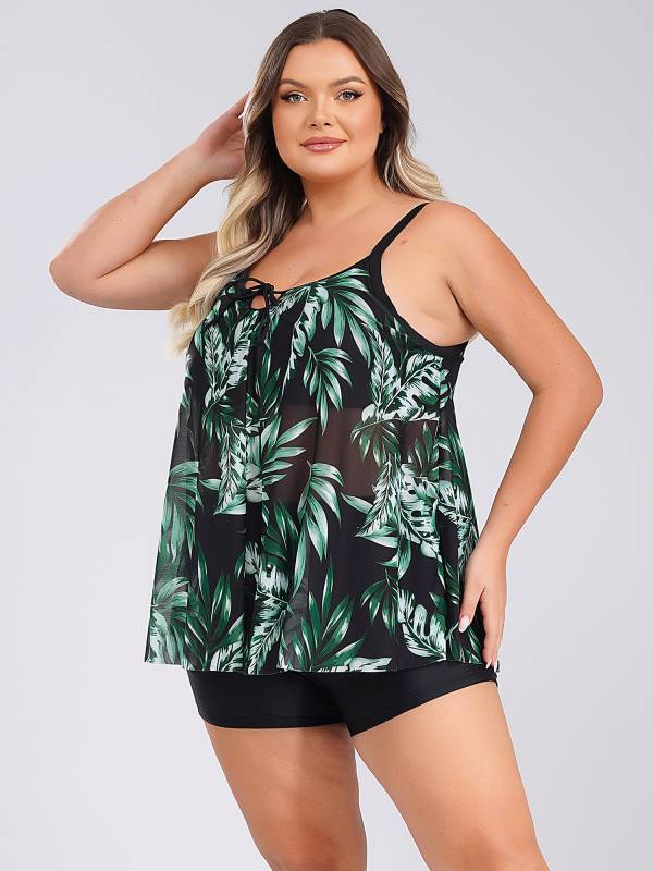 Women Two Pieces Plus Size Swimsuit Swim Tops with Shorts Set thumb
